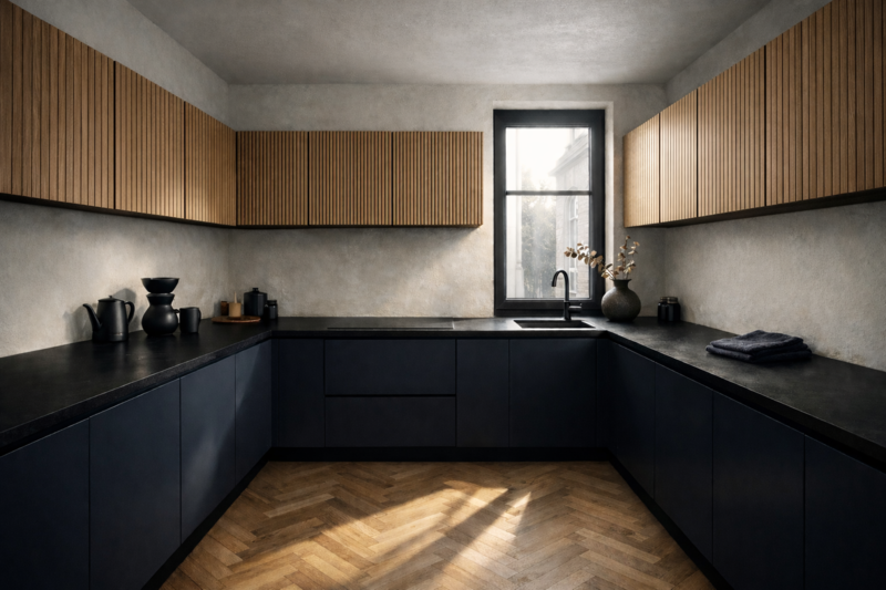 Cuisine Aviva Façades Sweetch interior Pao et Rossano Cobalt sombre et Chêne naturel