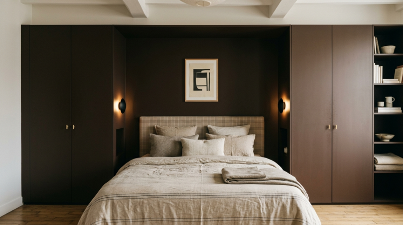 chambre avec tête de lit et rangement porte de dressing sweetch interior