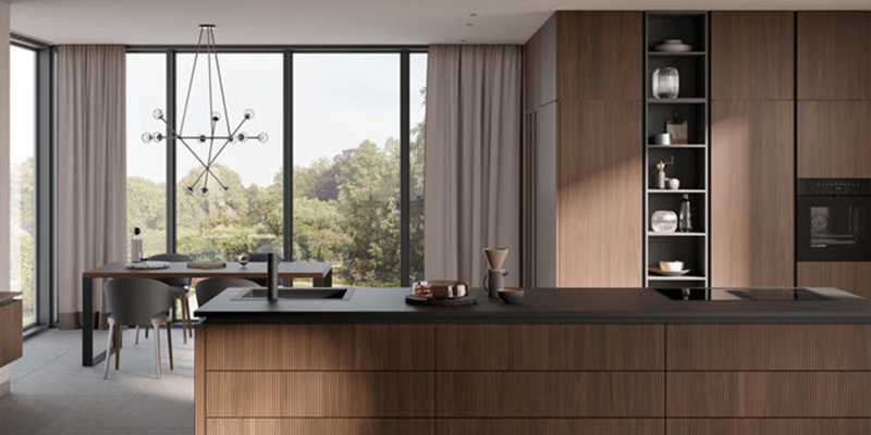 Cuisine relief bois de noyer