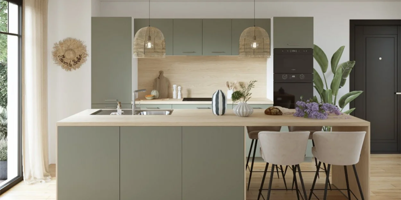 Cuisine chêne et vert Ixina