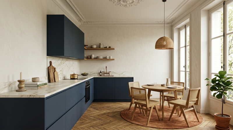 Cuisine Ikea Metod, Façades bleu marine foncé mat, appartement haussmanien