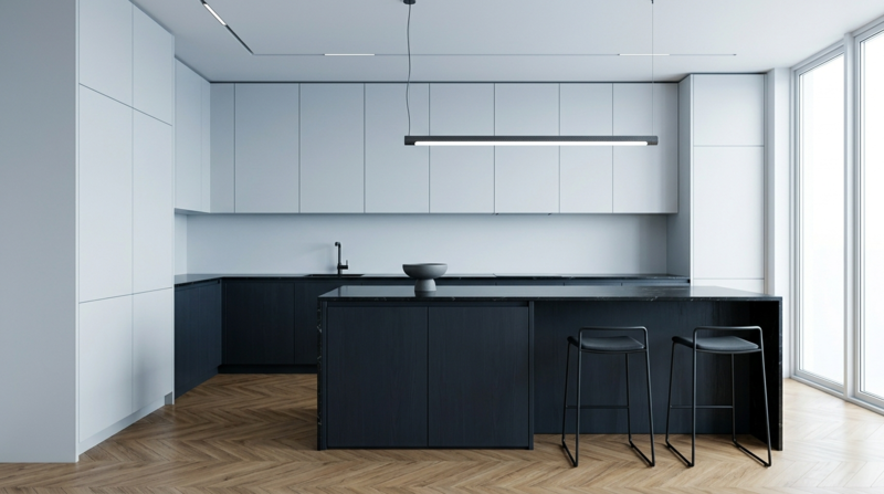 Cuisine Mobalpa façades Sweetch Interior modèle PAO Coloris Glacier urbain et Ombre