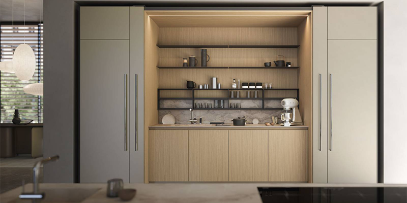 Cuisine dissimulée bois et beige